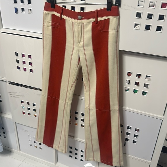 Alice + Olivia red and cream striped pants